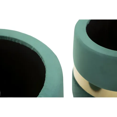 Set 2 Pouf Contenitori in Tessuto Verde Oro Salvaspazio Salotto Camera