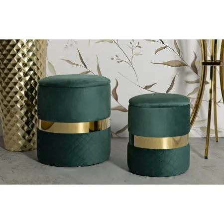 Set 2 Pouf Contenitori in Tessuto Verde Oro Salvaspazio Salotto Camera