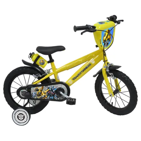 Bicicletta per Bambini 14" Transformers Giallo con Rotelle Borraccia