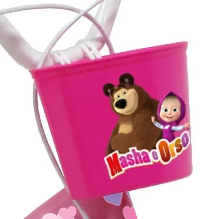 Bicicletta per Bambini 14" Masha e Orso Bianco con Portabambola Rotelle