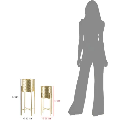 Set 2 Colonne Portavaso da Pavimento Metallo Oro Cestelli Removibili