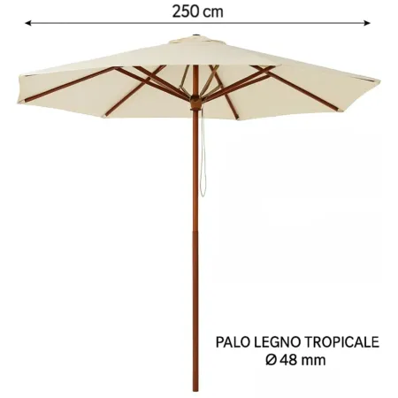Ombrellone da Giardino Ø250 cm Legno Ecrù Palo 48 mm Professionale