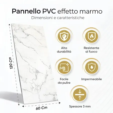 Set 6 Pannelli Decorativi Effetto Marmo Bianco PVC 120x60 Rivestimento