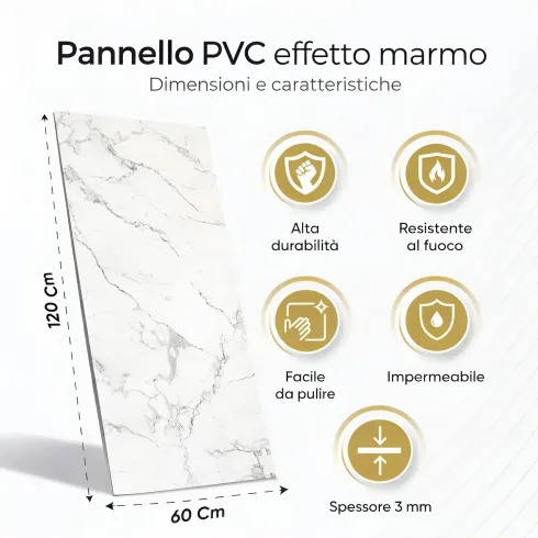Set 6 Pannelli Decorativi Effetto Marmo Beige PVC 120x60 Rivestimento