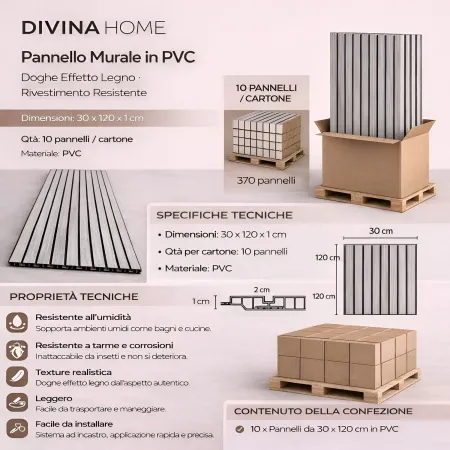 Set 10 Pannelli Decorativi Effetto Legno Doghe PVC 120x30 Rivestimento