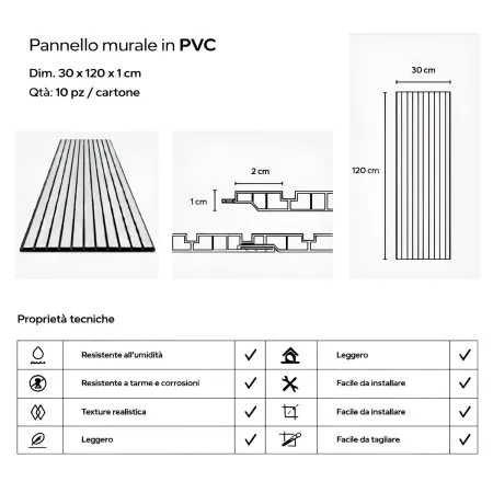 Set 10 Pannelli Decorativi Effetto Legno Doghe PVC 120x30 Rivestimento