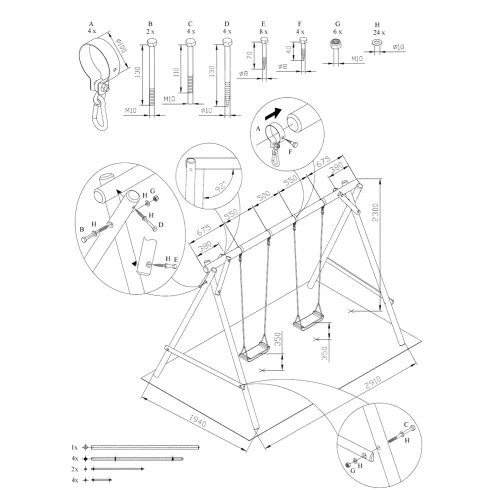 Altalena in Legno per Bambini 2 Posti Pino Impregnato da Giardino