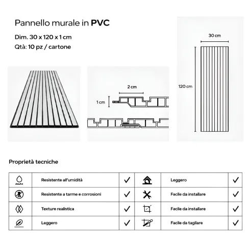 Set 10 Pannelli Decorativi Effetto Legno Rovere PVC 120x30 Rivestimento