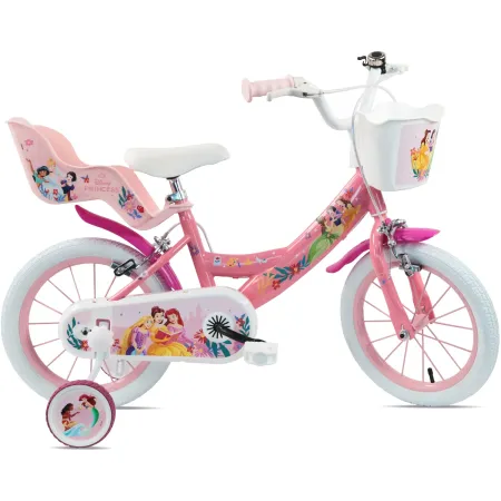 Bicicletta Bambini 14" Principesse Disney Rosa Rotelle Cestino Sedile