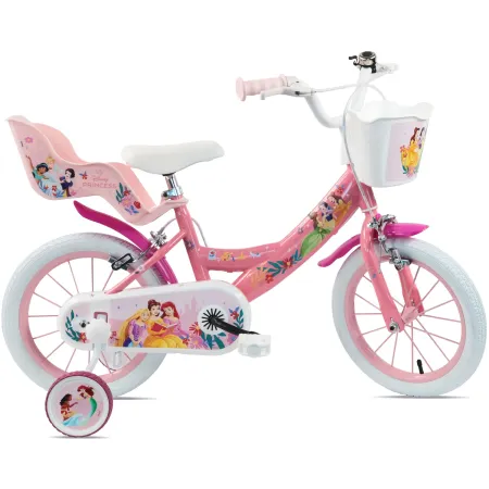 Bicicletta Bambini 12" Principesse Disney Rosa Rotelle Cestino Sedile