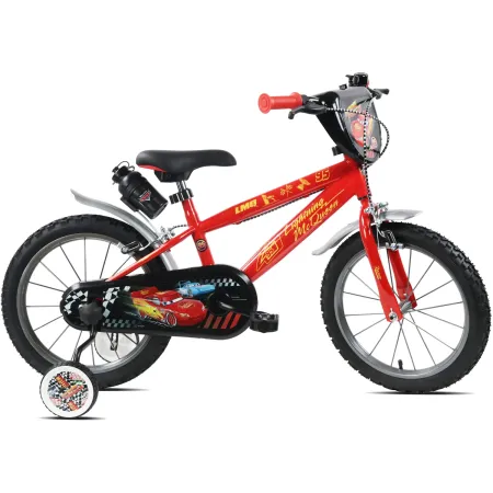 Bicicletta per Bambini 16" Cars Rosso Nero Rotelle Borraccia Trombetta