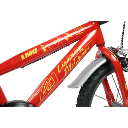 Bicicletta per Bambini 16" Cars Rosso Nero Rotelle Borraccia Trombetta