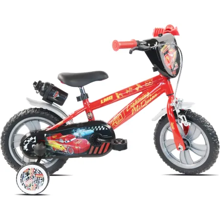Bicicletta per Bambini 12" Cars Rosso Nero Rotelle Borraccia Trombetta