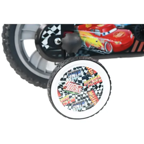 Bicicletta per Bambini 12" Cars Rosso Nero Rotelle Borraccia Trombetta