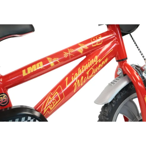 Bicicletta per Bambini 12" Cars Rosso Nero Rotelle Borraccia Trombetta