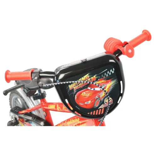 Bicicletta per Bambini 12" Cars Rosso Nero Rotelle Borraccia Trombetta