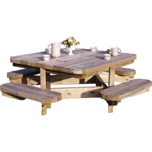 Tavolo in Legno Pic Nic Quadrato Tavolino da Giardino Panche Picnic per Esterno