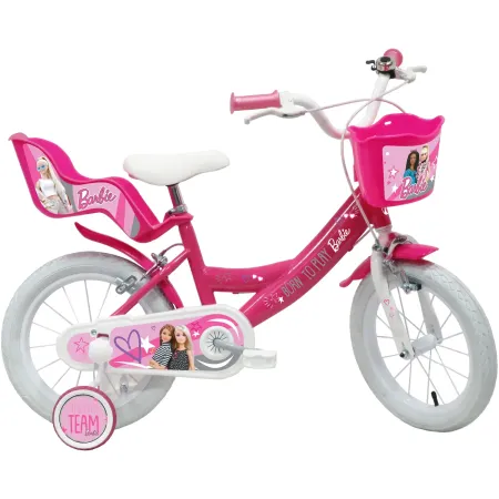 Bicicletta per Bambini 14" Barbie Rosa Rotelle Cestino Portabambola