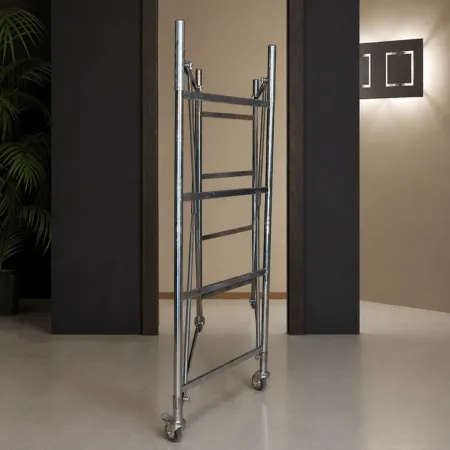 Trabattello Ponteggio Acciaio Altezza 390 cm Mezzopiano Ruote Girevoli