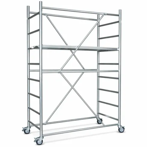 Trabattello Ponteggio Acciaio 160x80 cm Mezzopiano Ruote Lavoro 390 cm