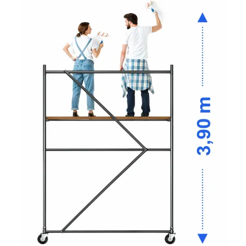 Trabattello Ponteggio Acciaio 160x80 cm Mezzopiano Ruote Lavoro 390 cm