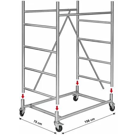 Trabattello Ponteggio Acciaio 160x80 cm Mezzopiano Ruote Lavoro 510 cm