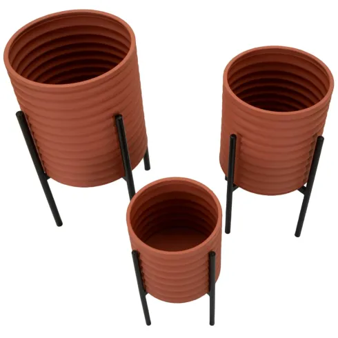 Set 3 Portavasi in Metallo Effetto Mattone Rosso Nero da Interno