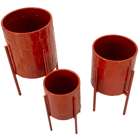 Set 3 Portavasi in Metallo Rosso 36-30-24 cm da Interno Porta Piante