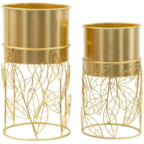 Set 2 Portavasi Metallo Dorato Foglie Intrecciate 23-20 cm da Interno