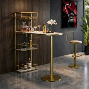 Bancone Bar Penisola Cucina Metallo Marmo Sintetico Bianco Oro Ripiani 2