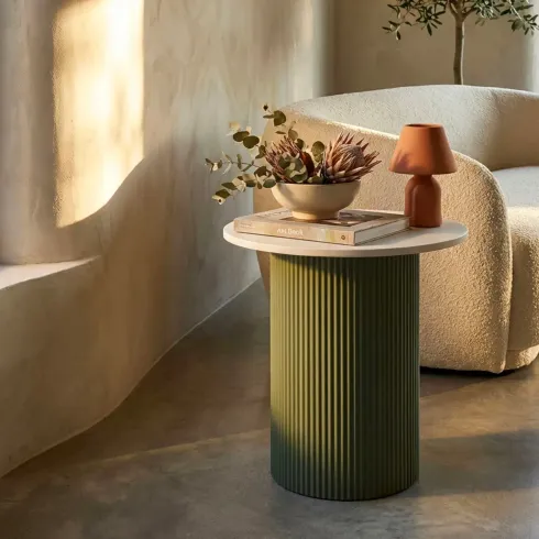 Tavolino da Caffè 45 cm Metallo Piano MDF Marmo Sintetico Verde Bianco