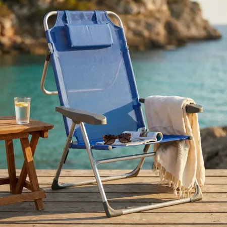 Sdraio Pieghevole Alta con Cuscino Textilene Azzurro Spiaggia Giardino
