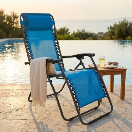 Sedia Sdraio Pieghevole in Textilene Blu da Spiaggia Giardino Balcone