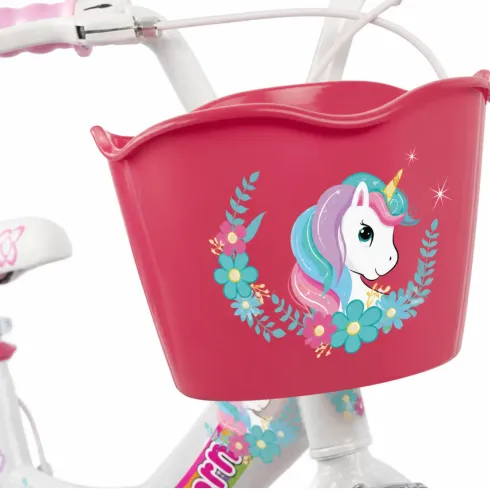 Bicicletta per Bambini 12" Rosa Unicorno Rotelle Removibili Cestino