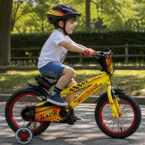 Bicicletta Bambini 14" Giallo Rotelle Removibili Turbo Race Borraccia 2
