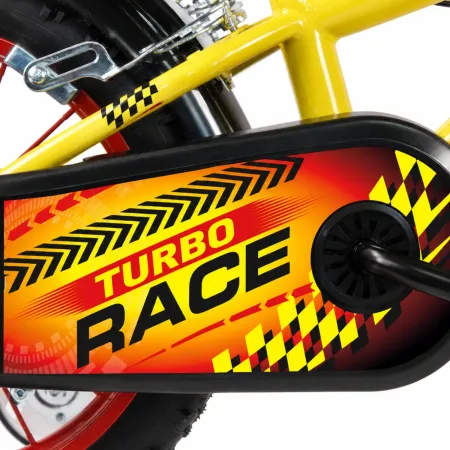 Bicicletta Bambini 14" Giallo Rotelle Removibili Turbo Race Borraccia