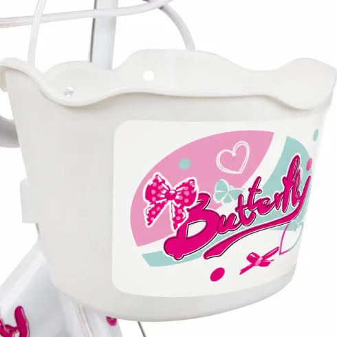 Bicicletta Bambini 16" Bianco Rotelle Removibili Seggiolino Cestino