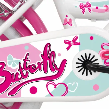 Bicicletta Bambini 14" Bianco Rotelle Removibili Seggiolino Cestino