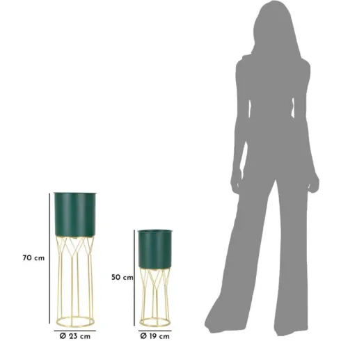 Set 2 Portavasi Metallo Verde Oro 23-19 cm Coppa Interna Portapiante