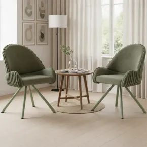 Set 2 Sedie da Pranzo Imbottite in Tessuto Verde Seduta 45 cm 2
