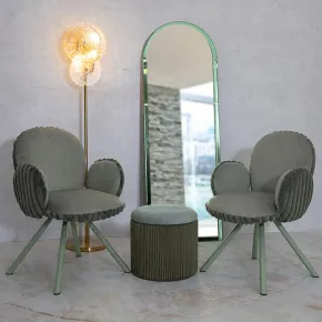 Set 2 Sedie da Pranzo Seduta Imbottita in Tessuto Verde con Braccioli 2