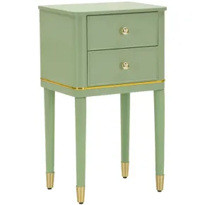 Comodino Camera da Letto 2 Cassetti in Legno Ferro Verde Oro