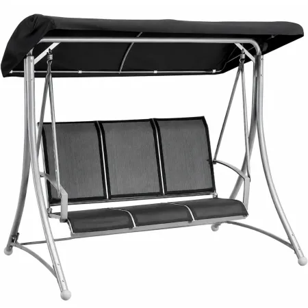Dondolo 3 Posti Grigio 165x125x178cm con Copertura da Giardino