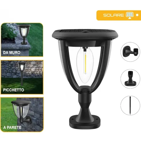 Lanterna Solare 3 in 1 LED 100 Luce Calda Muro Parete Picchetto Esterno