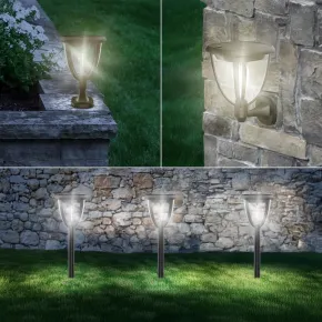 Lanterna Solare 3 in 1 LED 100 Luce Calda Muro Parete Picchetto Esterno 2
