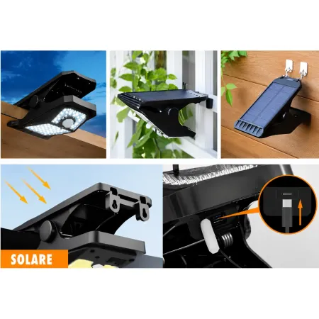 Proiettore Solare con Clip LED 250 Lumen Sensore Movimento Segnapasso