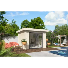 Casetta da Giardino in Legno 28 mm 285x291 cm Porta a Vetro Scorrevole 2