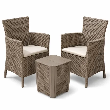 Salottino da Giardino 2 Posti Sabbia con Tavolino Contenitore Rattan