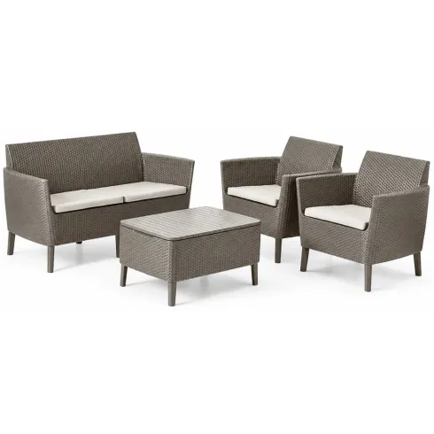 Salottino da Giardino 4 Posti Rattan Cappuccino con Cuscini e Tavolo