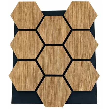 Set 12 Pannelli Acustici Esagonali MDF Feltro PET 76x62 Effetto Rovere